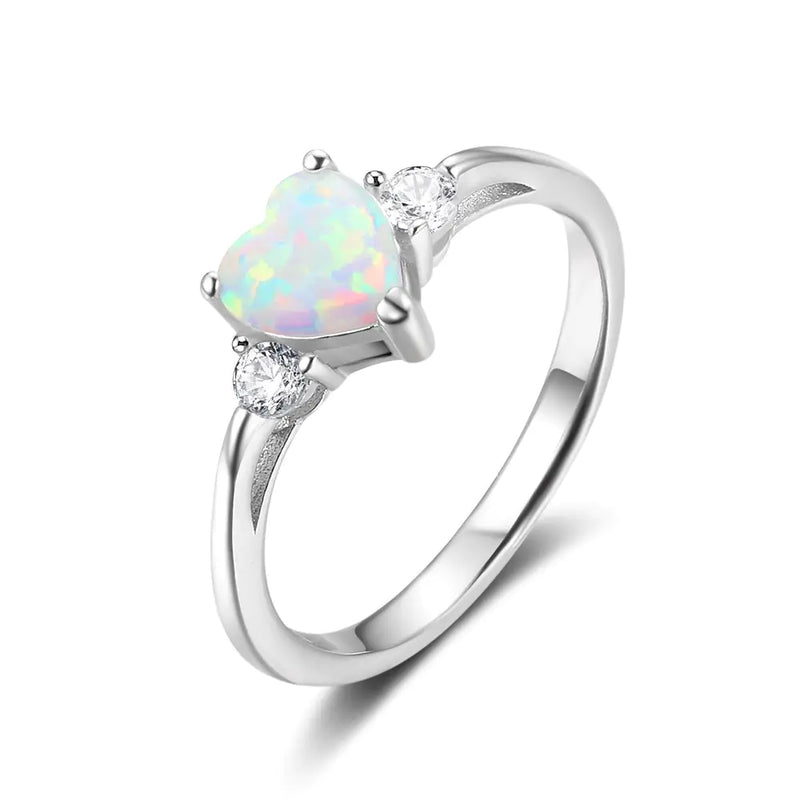 Couple's Heart-Shaped Opal 925 Silver Ring for Women